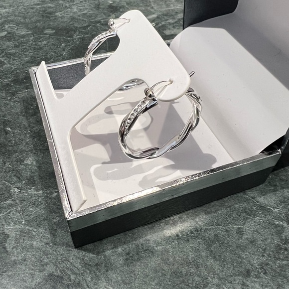 Essentials Genuine Crystal Silver Plated Hoop Earrings - Picture 2 of 7